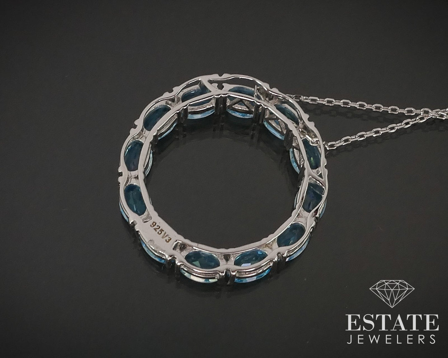 Sterling Natural Swiss Blue Topaz Eternity Band Ring & Necklace Set 10g i16273