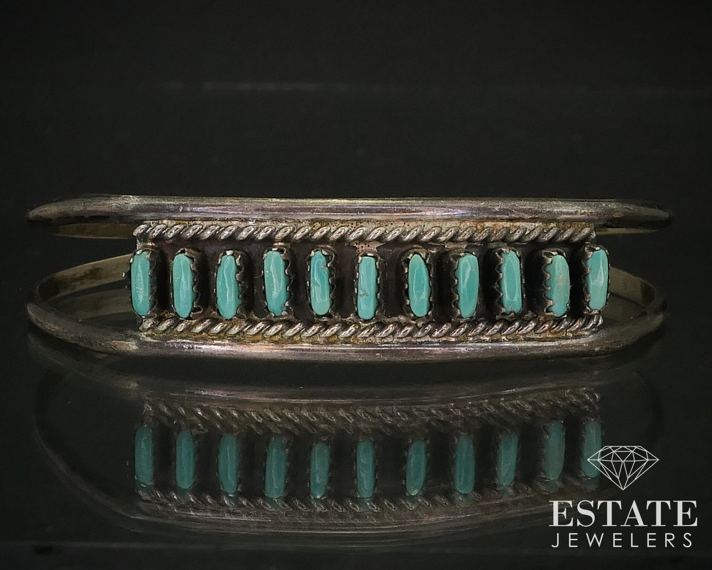 Vintage Sterling Signed LP Turquoise Needlepoint Zuni Cuff Bracelet 11g i16257