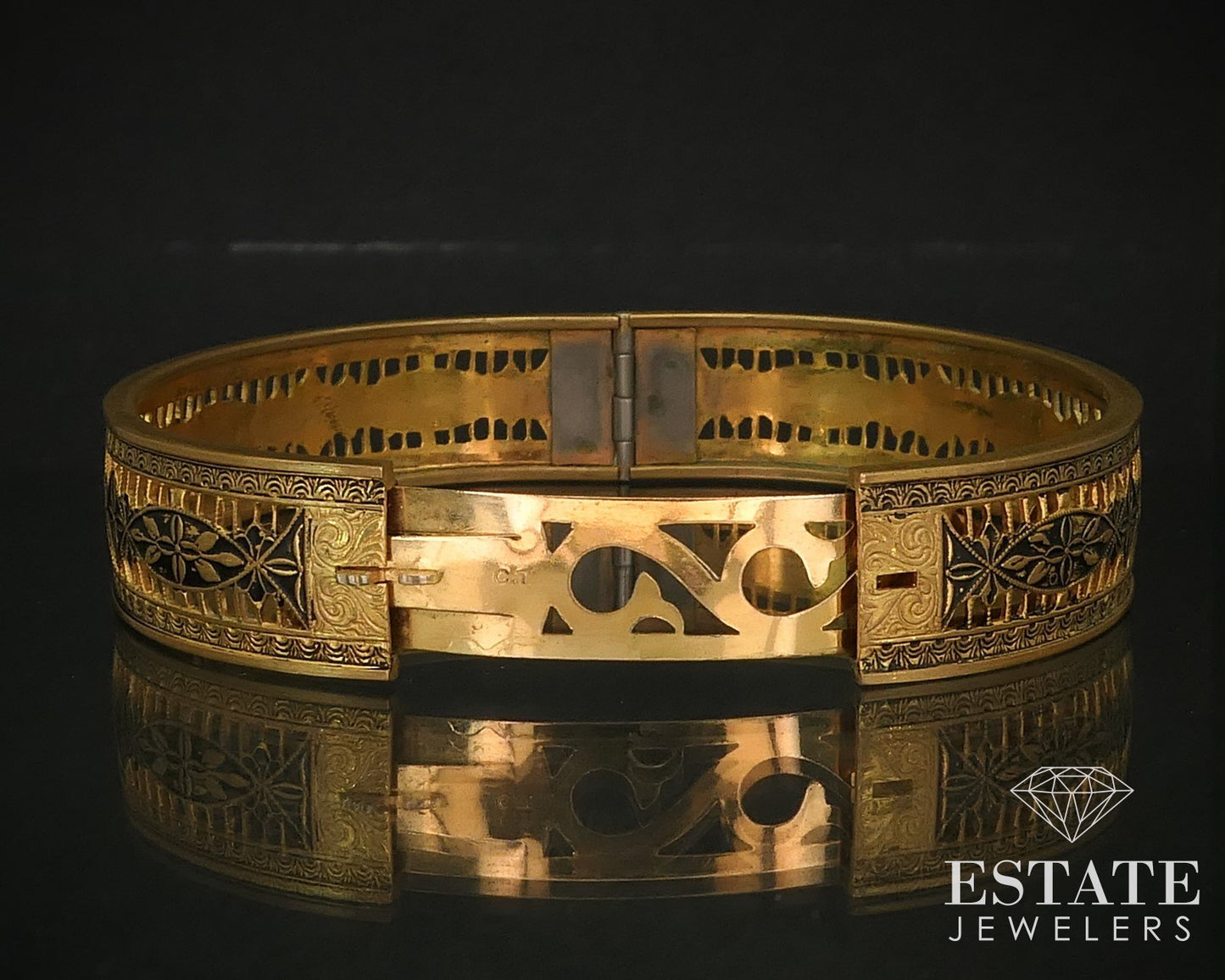 Antique Victorian Gold Filled Filigree Hinged Enameled Bracelet 18g i16256