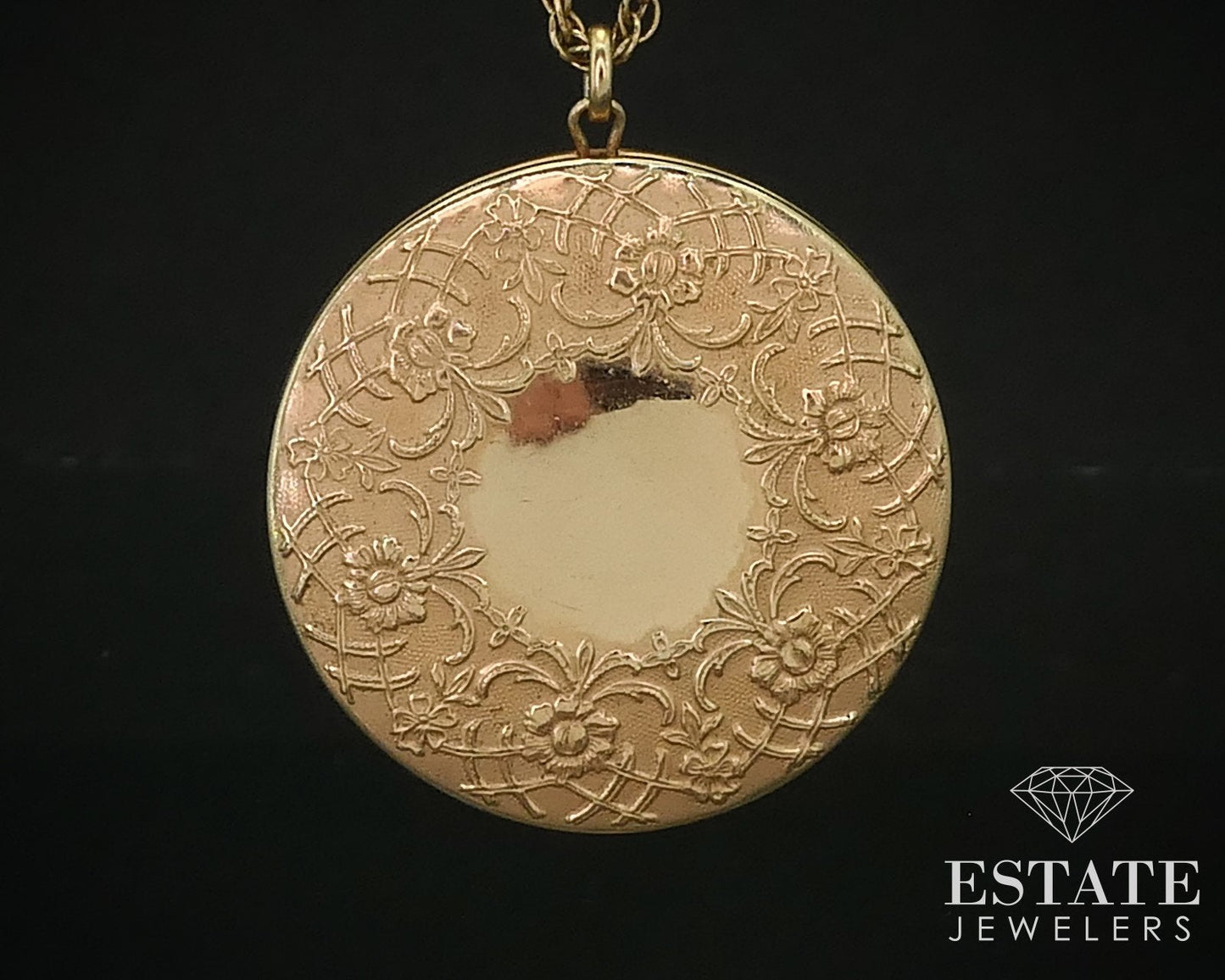 Antique Nouveau Gold Filled Engraved Floral Locket Ladies Necklace 13g i16255