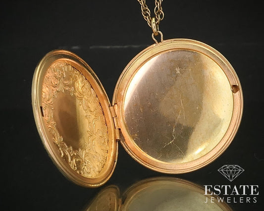 Antique Nouveau Gold Filled Engraved Floral Locket Ladies Necklace 13g i16255