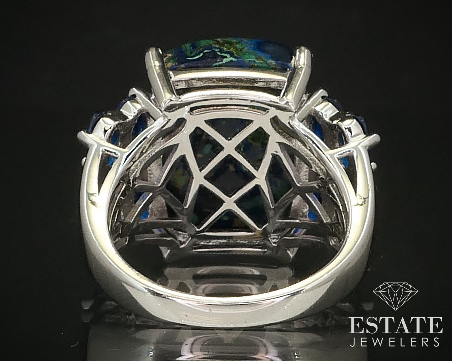 Sterling Signed DK Natural Azurite & Blue Quartz Ladies Ring 8.7g i16249