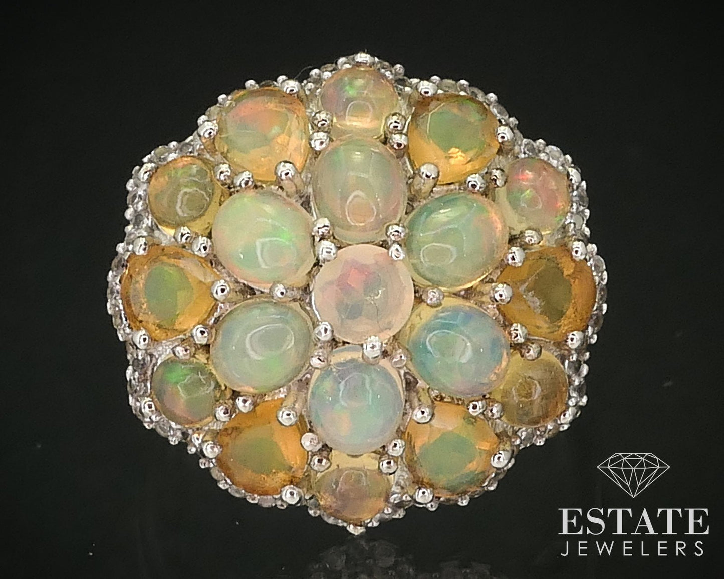 Sterling Natural Jelly Opal & White Sapphire Cocktail Ring 6.5g i16299