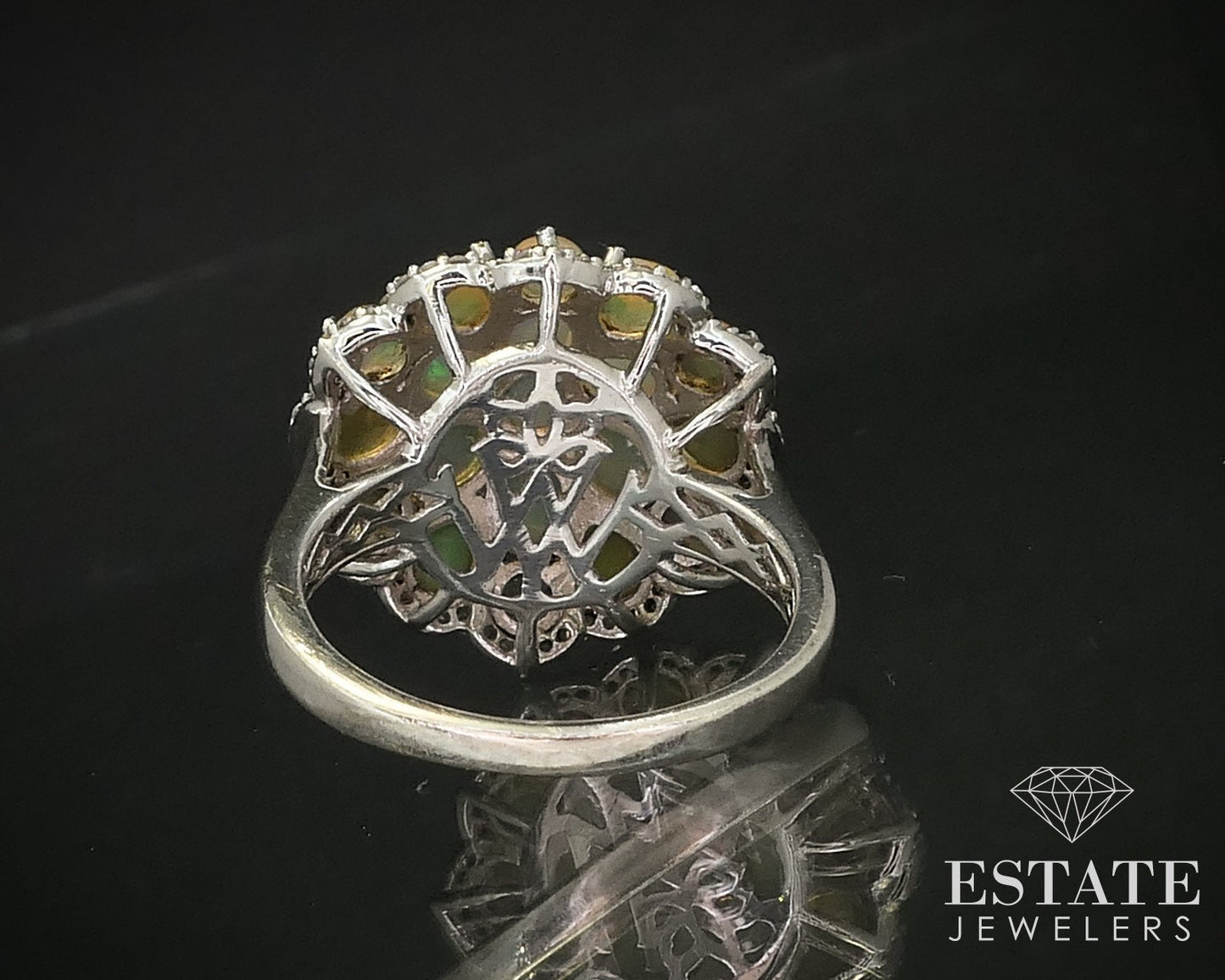 Sterling Natural Jelly Opal & White Sapphire Cocktail Ring 6.5g i16299