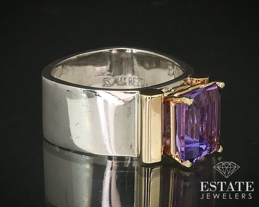 14k & Sterling Natural Amethyst Ladies Wide Solitaire Ring 12.8g i16297