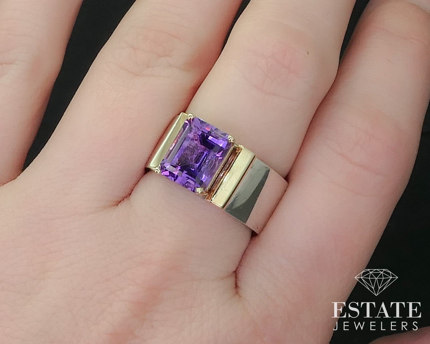 14k & Sterling Natural Amethyst Ladies Wide Solitaire Ring 12.8g i16297
