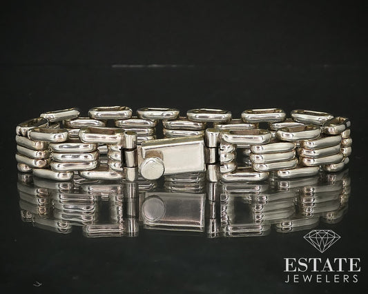 Vintage Sterling Mexico Rice Oval Style Link Mens Bracelet 49g 7.25"L i16292