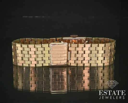 Antique Rose & Yellow Gold Filled Croton 406 Signed Bracelet Ladies Watch i16281