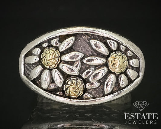 18k & Sterling 925 Daisy Flower Ann King Ladies Band Ring 9.9g i16279