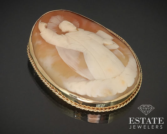 Antique Victorian 14k Yellow Gold St Vincent LARGE Cameo Pin Pendant 21g i16232
