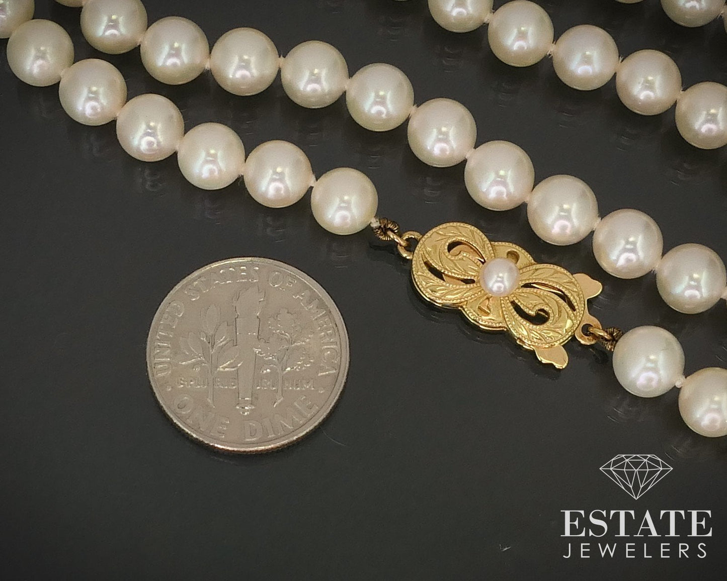 Vintage 18k Yellow Gold Mikimoto 6mm Akoya Pearl Necklace 22"L i16235