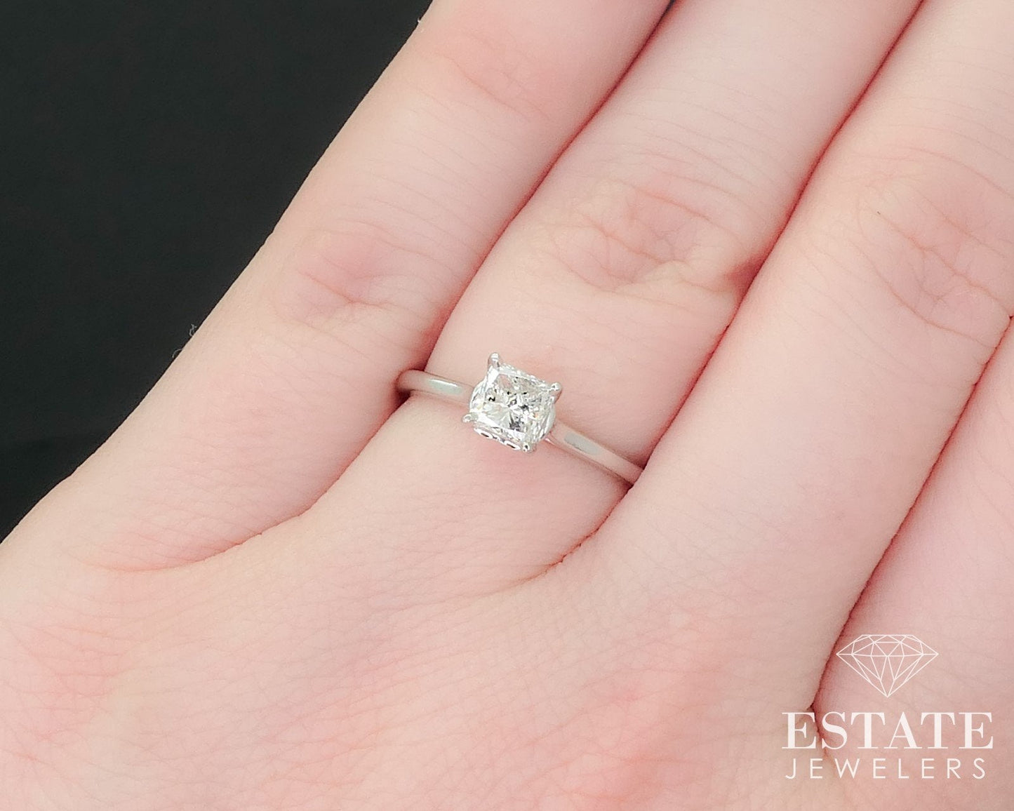 14k White Gold Princess Natural .50ct Diamond Solitaire Engagement Ring i16245