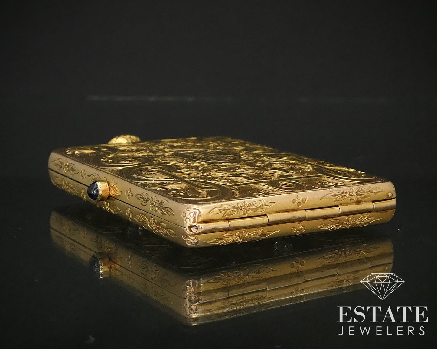 Antique 14k Yellow Gold Natural Diamond Compact Powder Box Mirror 44.5g i16230