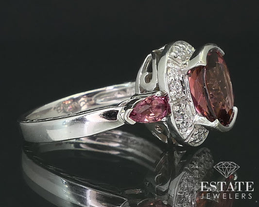 14k White Gold Sonia B. Natural Pink Tourmaline & Diamond Halo Ring 4.9g i16318