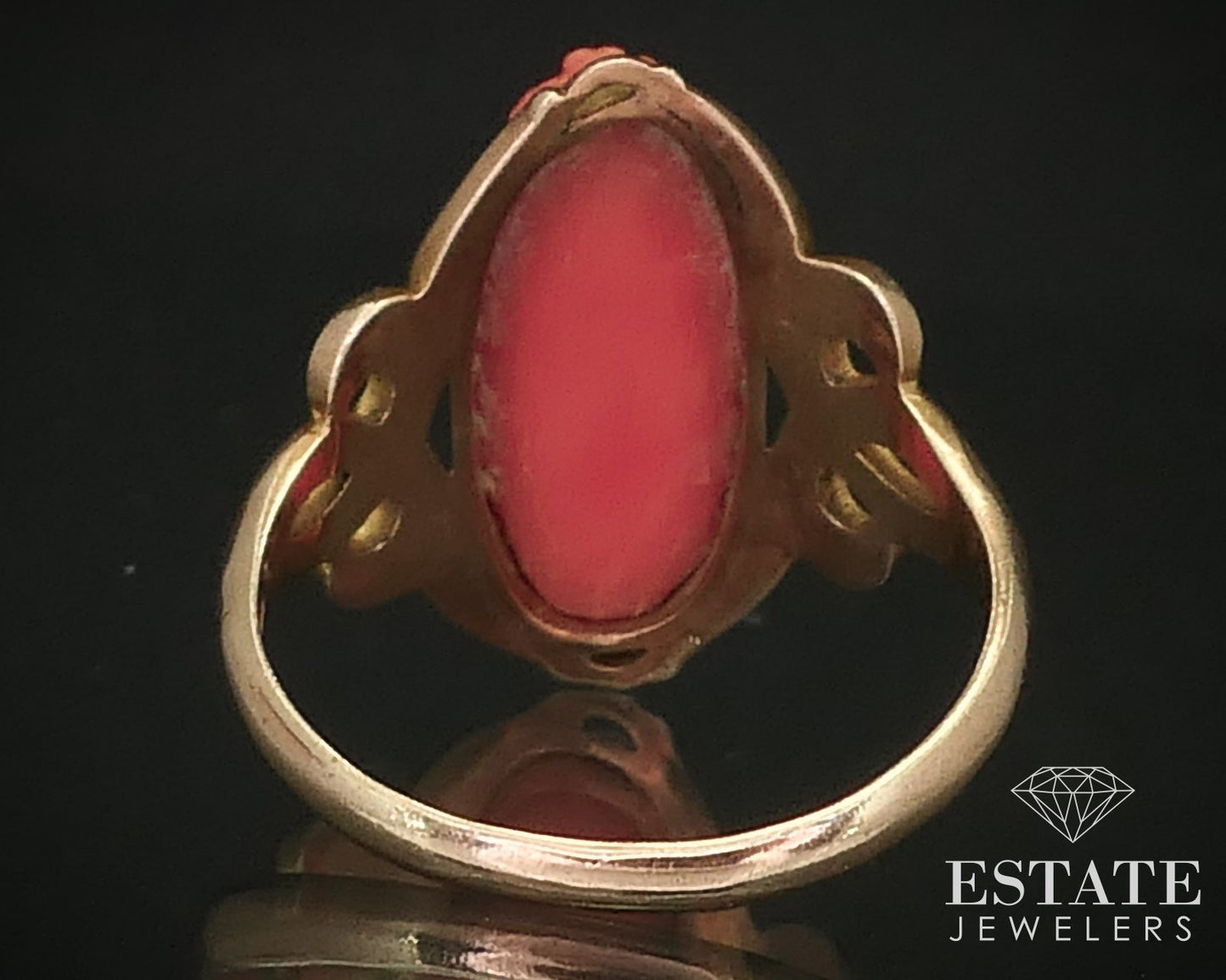 Antique Victorian 10k Yellow Gold Natural Coral Cameo Ladies Ring 3.1g i16253