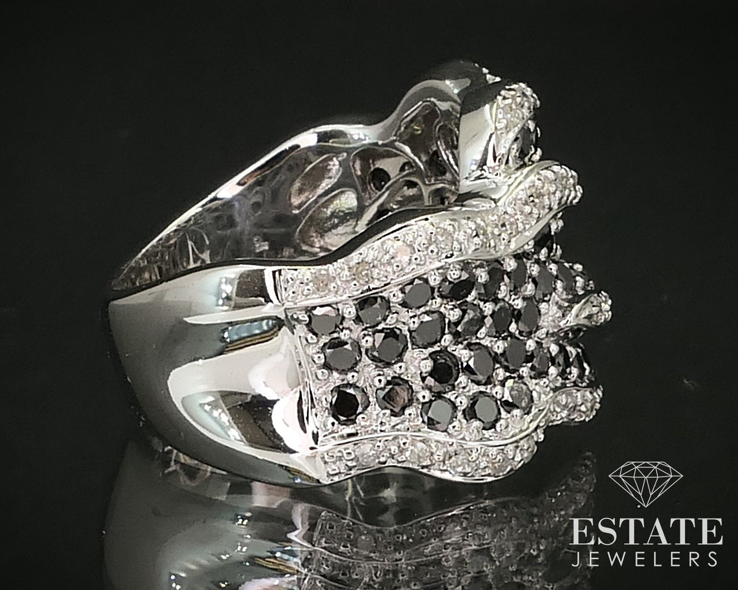 14K White Gold Natural 1.45ctw Black & White Diamond Bypass Band 14g i16320