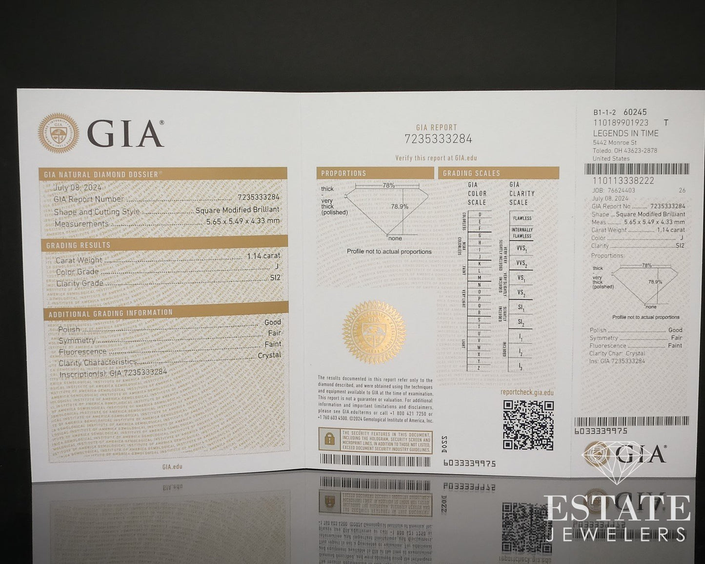 Loose 1.14ct Princess Cut GIA Cert Natural Diamond SI2/J i16220