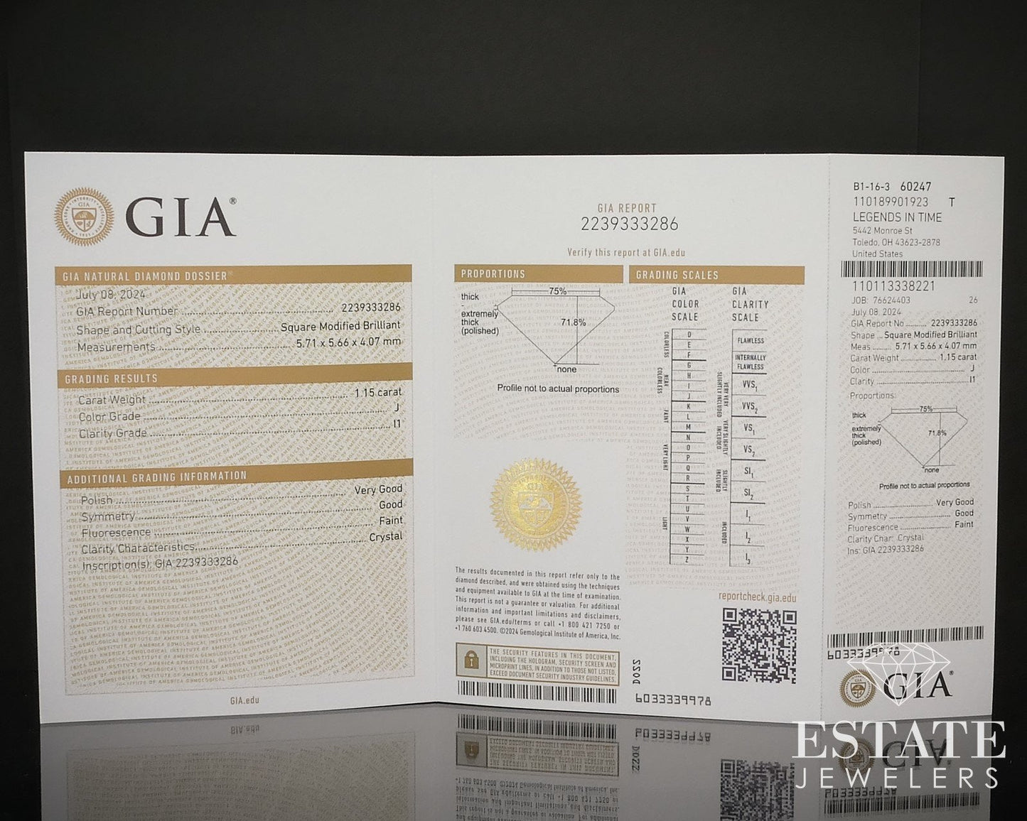 Loose 1.15ct Princess Cut GIA Cert Natural Diamond I1/J i16223