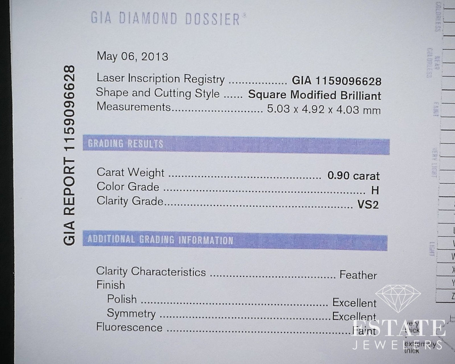 Loose .90ct Princess Cut GIA Cert Natural Diamond VS2/H i16324