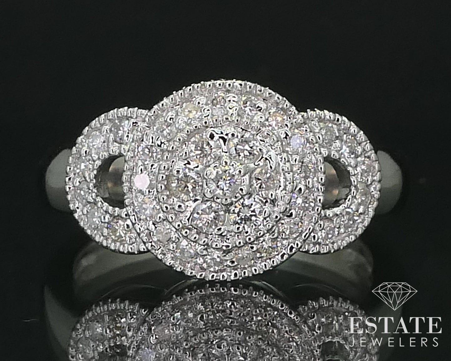 18k White Gold Natural .30ctw Diamond Cluster Halo Engagement Ring 5.9g i16332