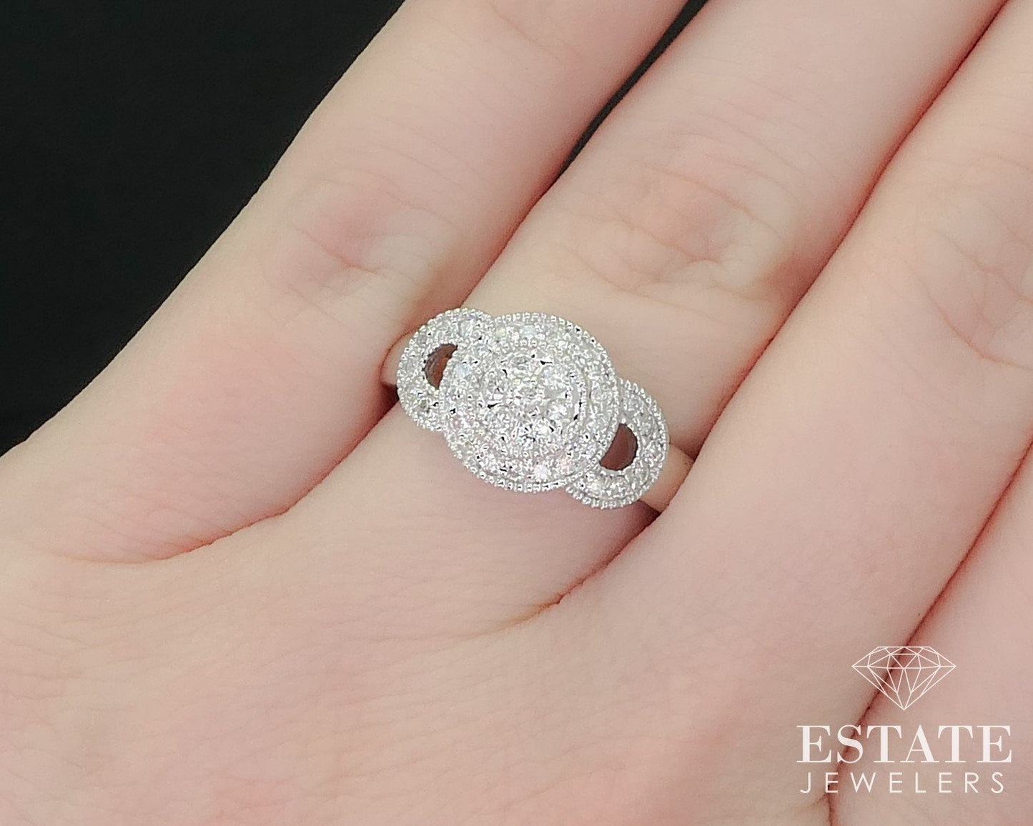 18k White Gold Natural .30ctw Diamond Cluster Halo Engagement Ring 5.9g i16332