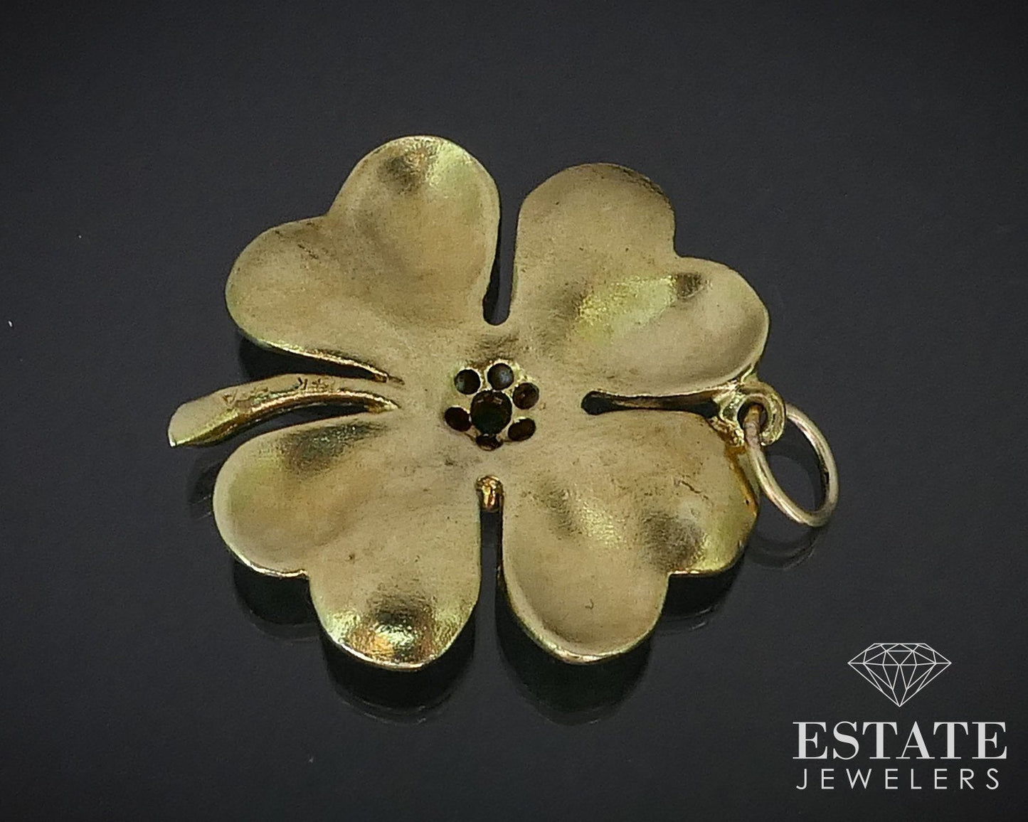 Vintage 14k Yellow Gold 4 Leaf Clover Emerald & Seed Pearl Pendant 8.6g i16326