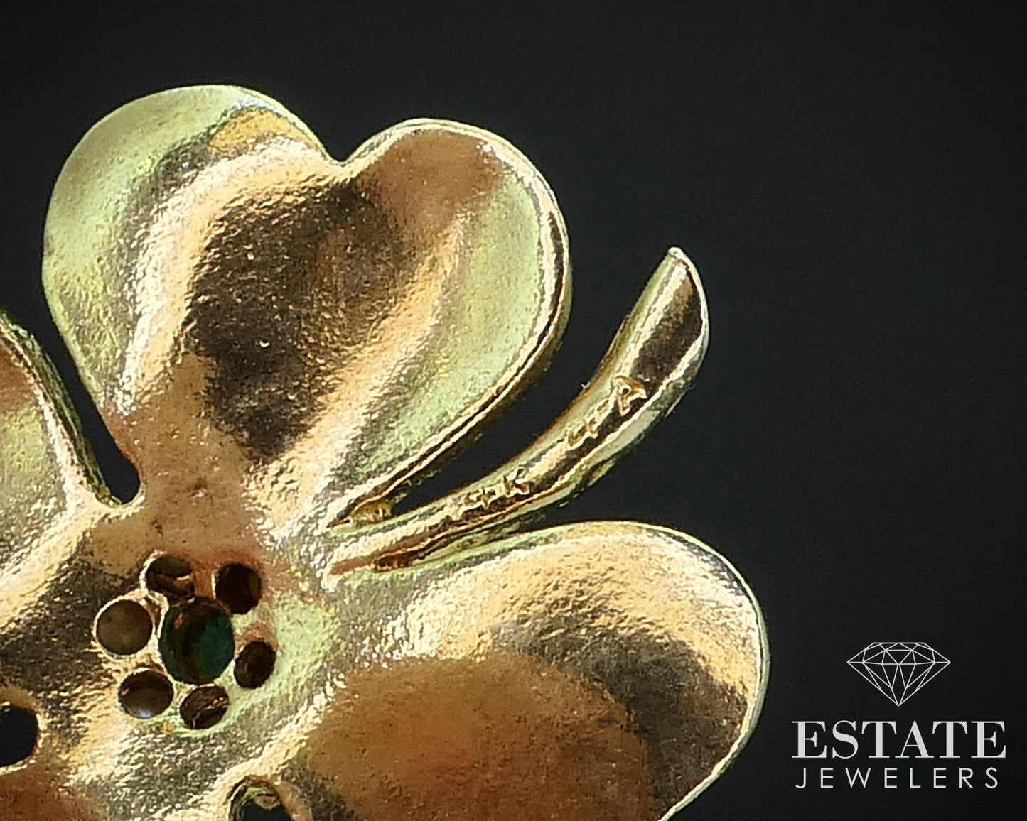 Vintage 14k Yellow Gold 4 Leaf Clover Emerald & Seed Pearl Pendant 8.6g i16326