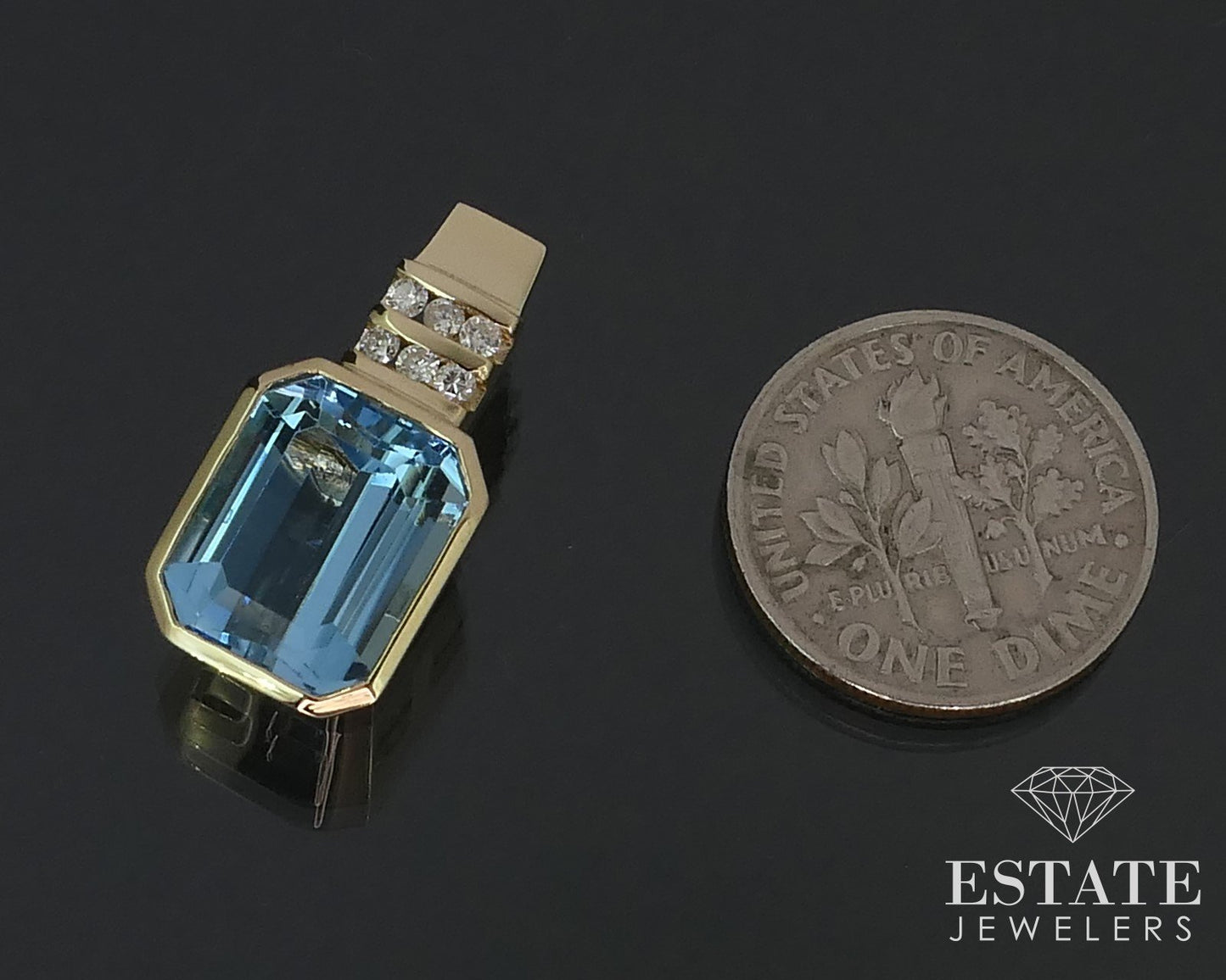 14k Yellow Gold Natural Blue Topaz & Diamond Ladies Pendant 4.7g i16335