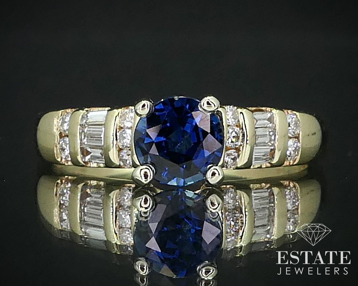 14k Yellow Gold Natural .62ct Blue Sapphire & Diamond Engagement Ring 2g i16339