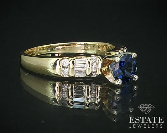 14k Yellow Gold Natural .62ct Blue Sapphire & Diamond Engagement Ring 2g i16339