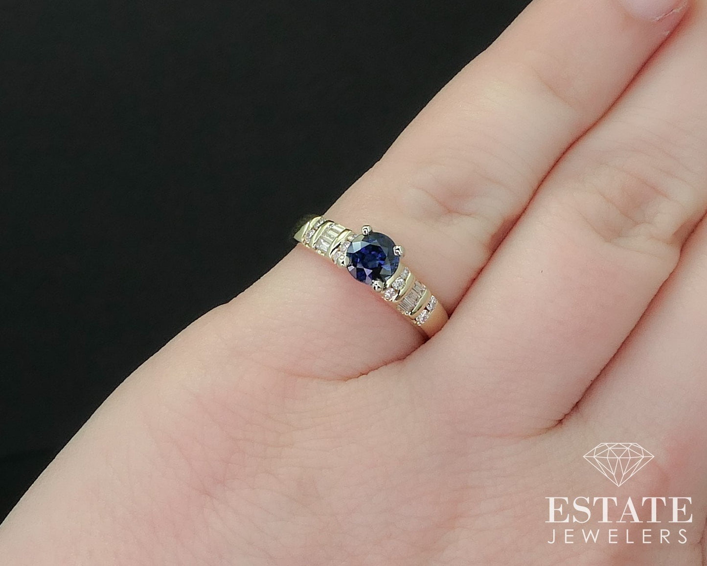 14k Yellow Gold Natural .62ct Blue Sapphire & Diamond Engagement Ring 2g i16339