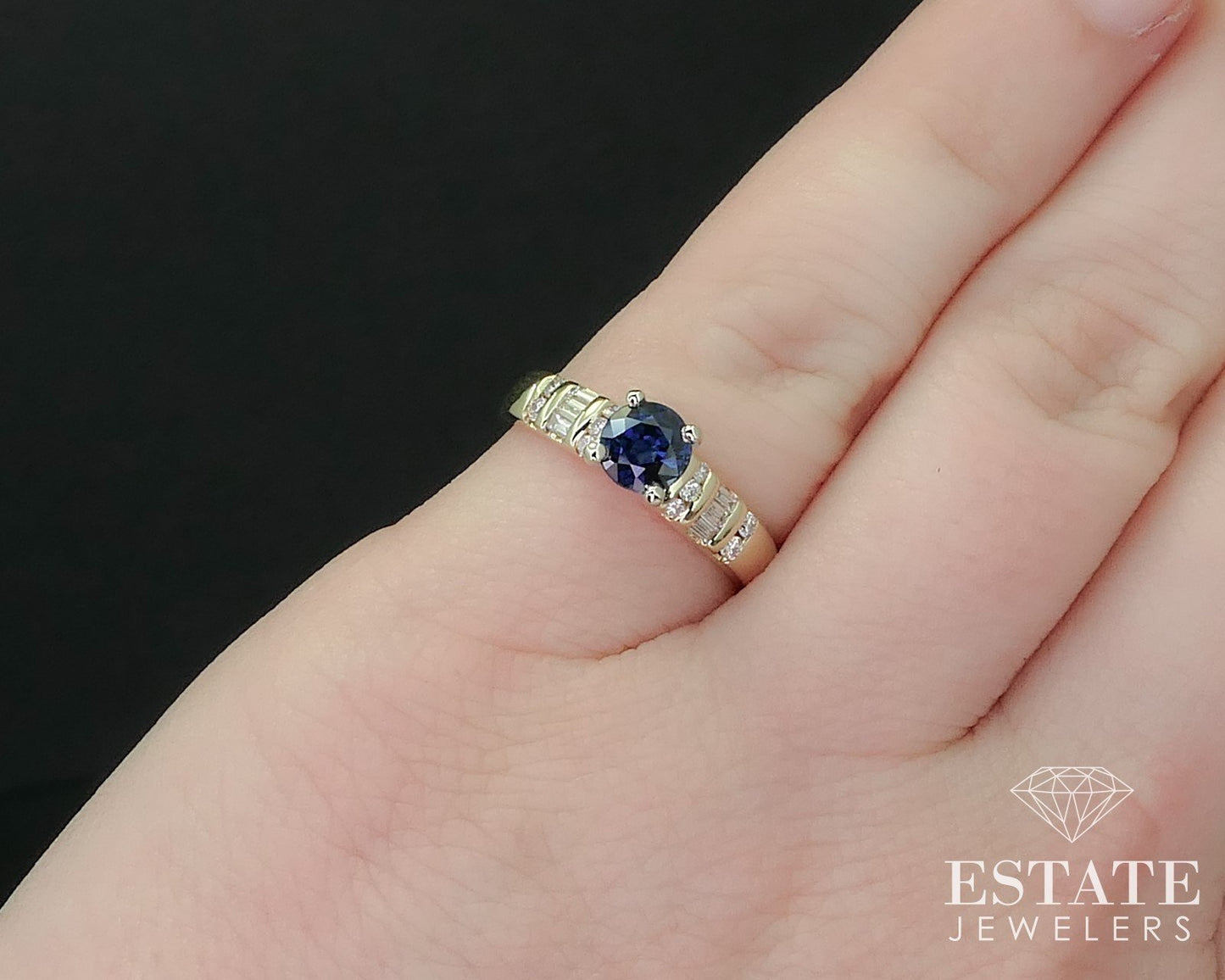 14k Yellow Gold Natural .62ct Blue Sapphire & Diamond Engagement Ring 2g i16339