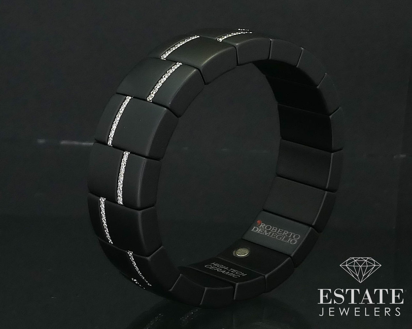 18k White Gold Roberto Demeglio Black Ceramic Domino Diamond Bracelet i16323