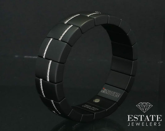 18k White Gold Roberto Demeglio Black Ceramic Domino Diamond Bracelet i16323