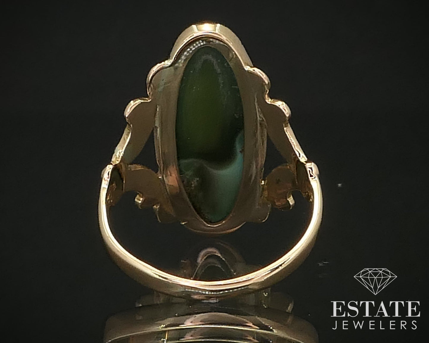 Antique 14k Yellow Gold Oval Natural Turquoise Ladies Ring 4.1g i16355