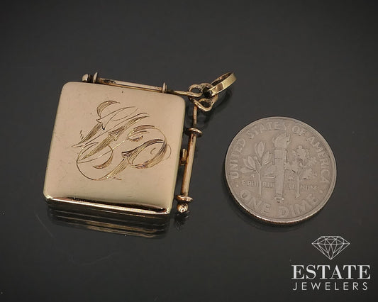 Antique Victorian 14k Yellow Gold Engraved Square Locket 6.5g i16359