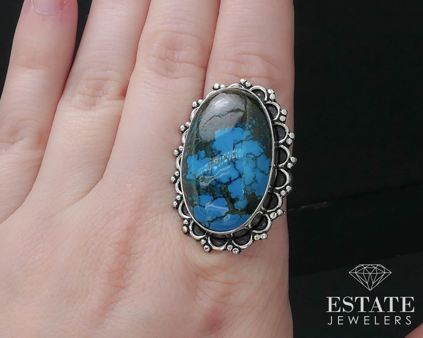 Vintage Sterling 925 Navajo Natural Turquoise Ladies Ring 12.3g i16463