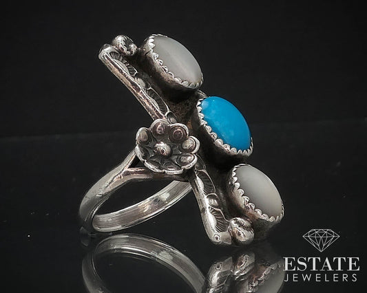 Vintage Sterling Navajo Natural Turquoise & MOP Ladies Shield Ring 9.8g i16459