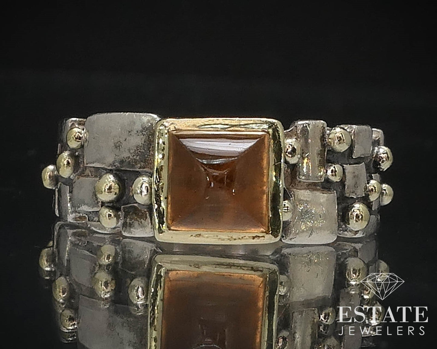 18k & Sterling Cabochon Natural Citrine Signed Ladies Band Ring 6.9g i16455
