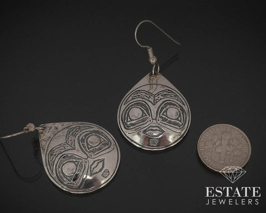 Vintage Sterling Signed DD Navajo Face Dangle Earrings 9.2g i16451