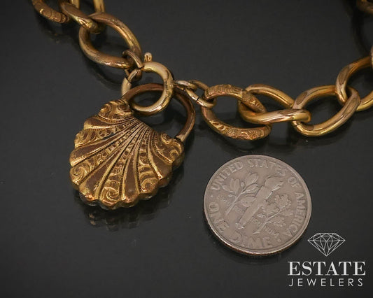 Antique Nouveau Gold Filled Lock Charm Rhinestone Link Bracelet 23g i16466