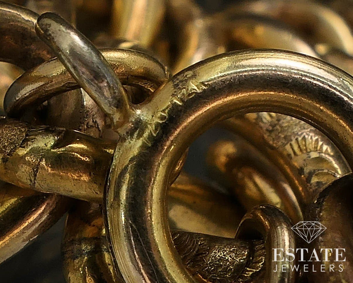 Antique Nouveau Gold Filled Lock Charm Rhinestone Link Bracelet 23g i16466