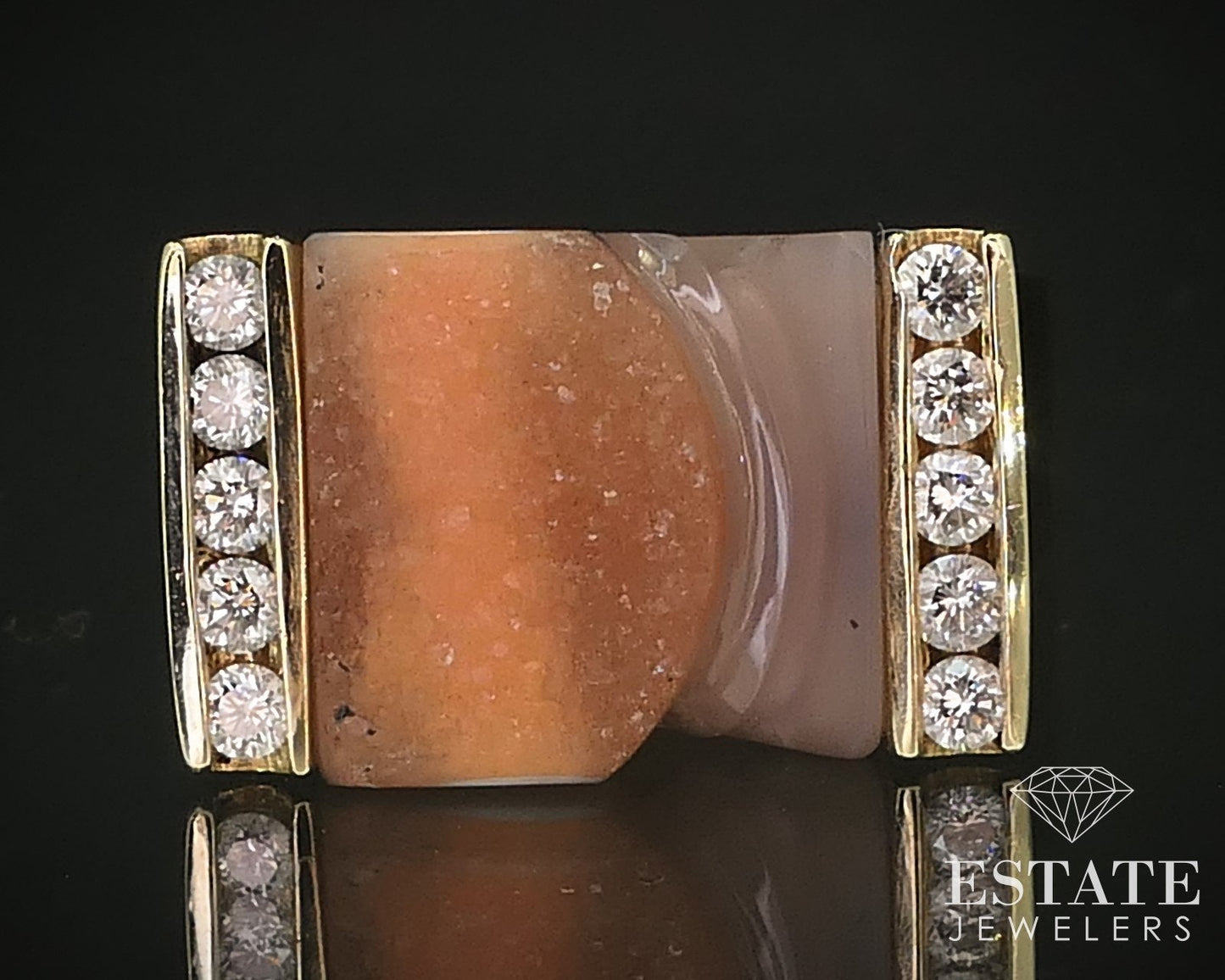 Custom 14k Yellow Gold Natural Druzy Quartz & Diamond Ring 14.4g i16374
