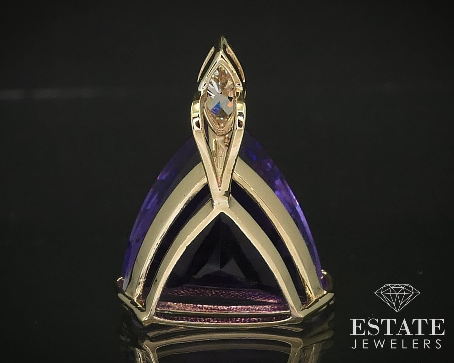 14k Yellow Gold Natural 19ct Amethyst & Diamond Pendant 6.1g i16391