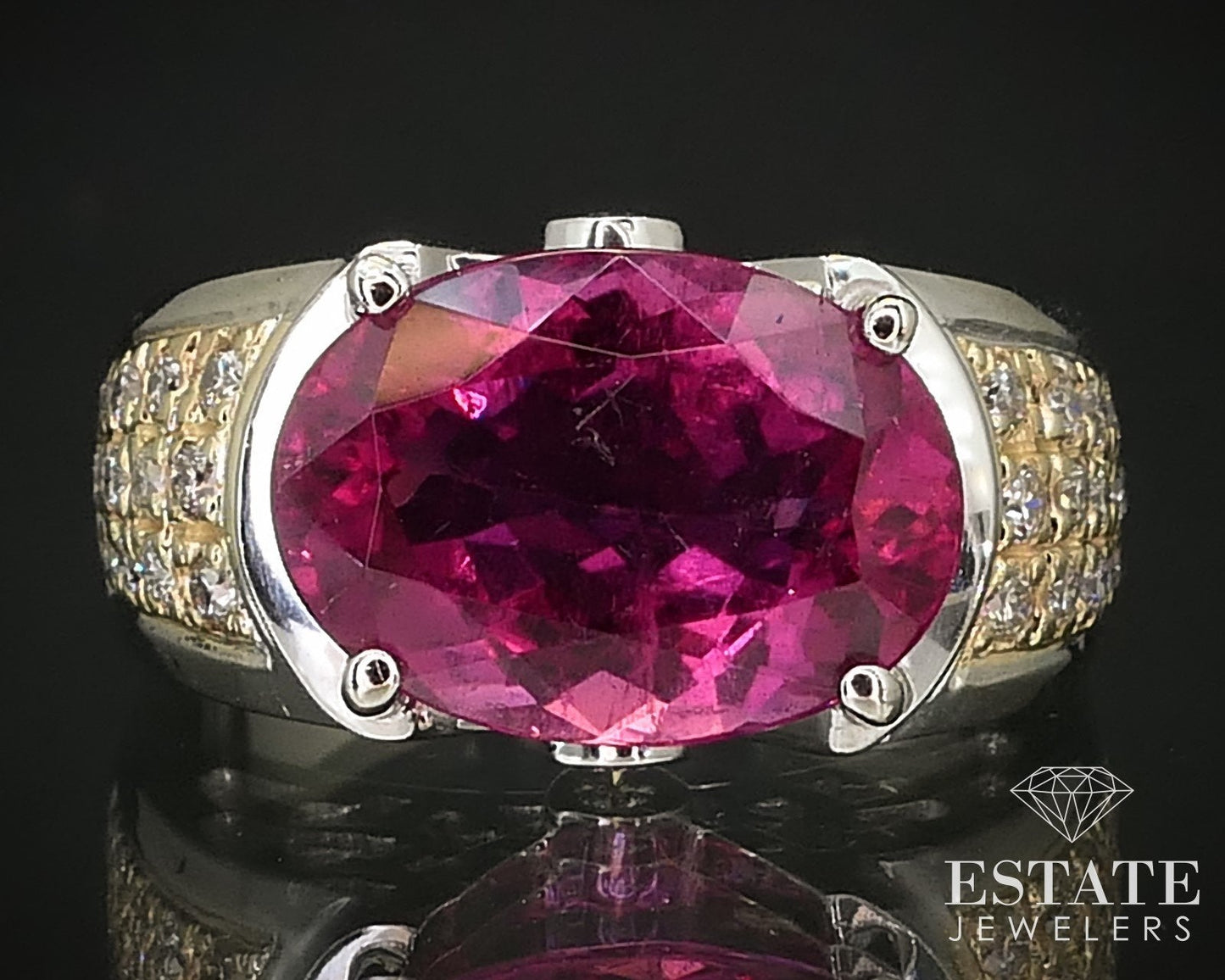 14k Two Tone Gold Natural Rubellite Tourmaline & Diamond Ring 12.2g i16382