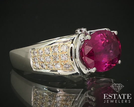 14k Two Tone Gold Natural Rubellite Tourmaline & Diamond Ring 12.2g i16382