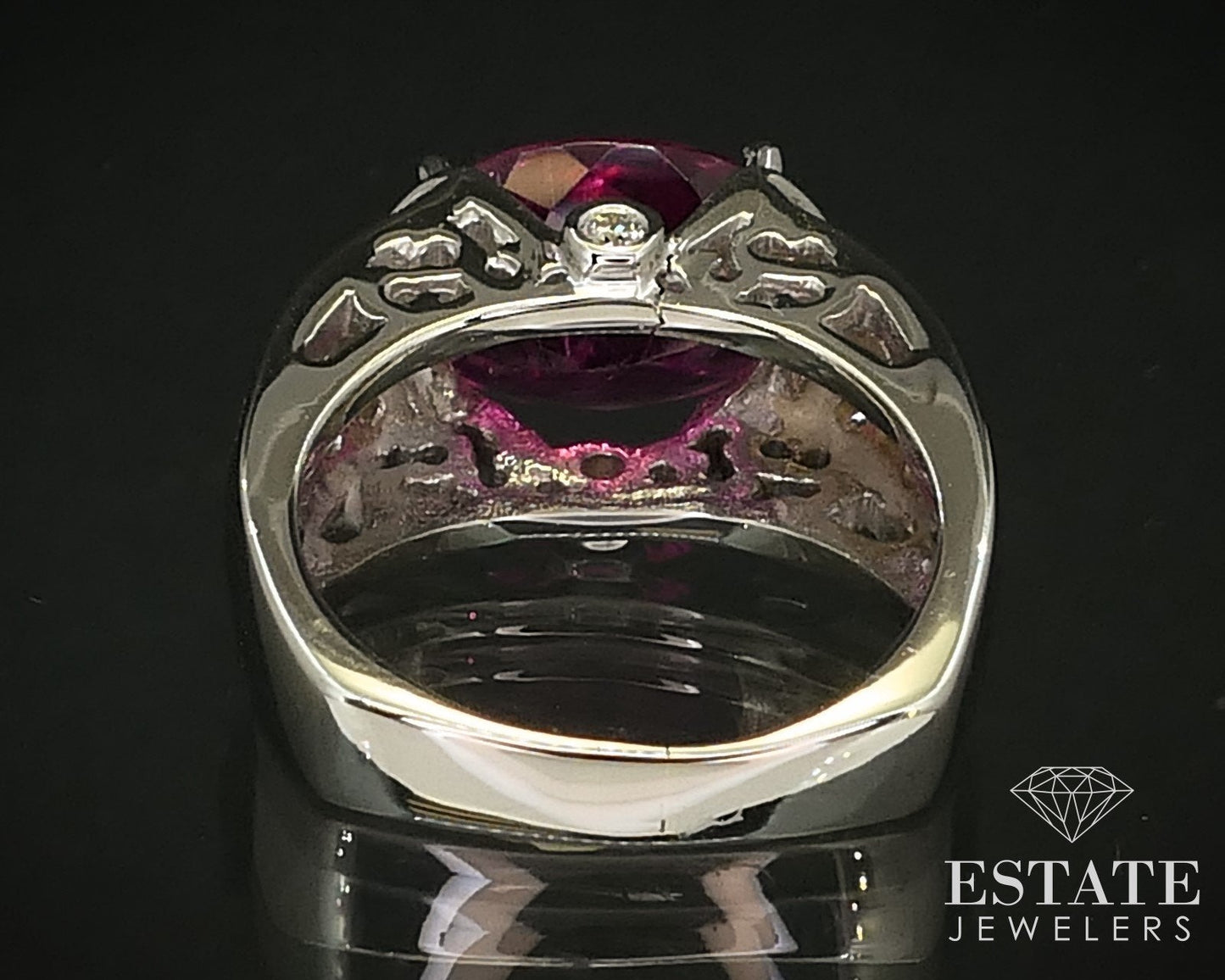 14k Two Tone Gold Natural Rubellite Tourmaline & Diamond Ring 12.2g i16382