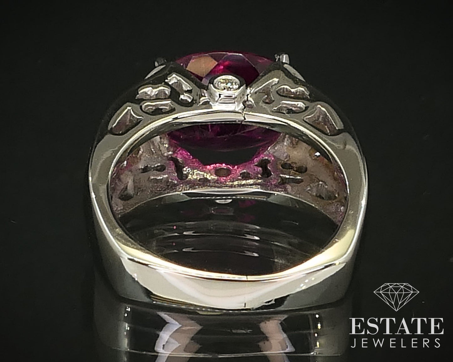 14k Two Tone Gold Natural Rubellite Tourmaline & Diamond Ring 12.2g i16382