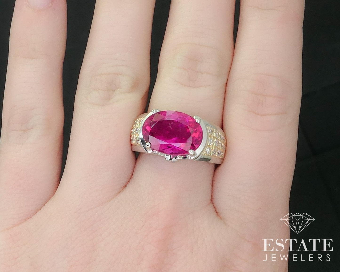 14k Two Tone Gold Natural Rubellite Tourmaline & Diamond Ring 12.2g i16382