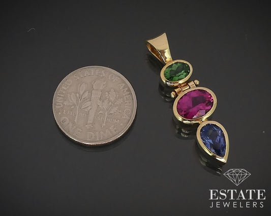 18k Yellow Gold Natural Tsavorite Garnet Tourmaline Tanzanite Pendant 4g i16385